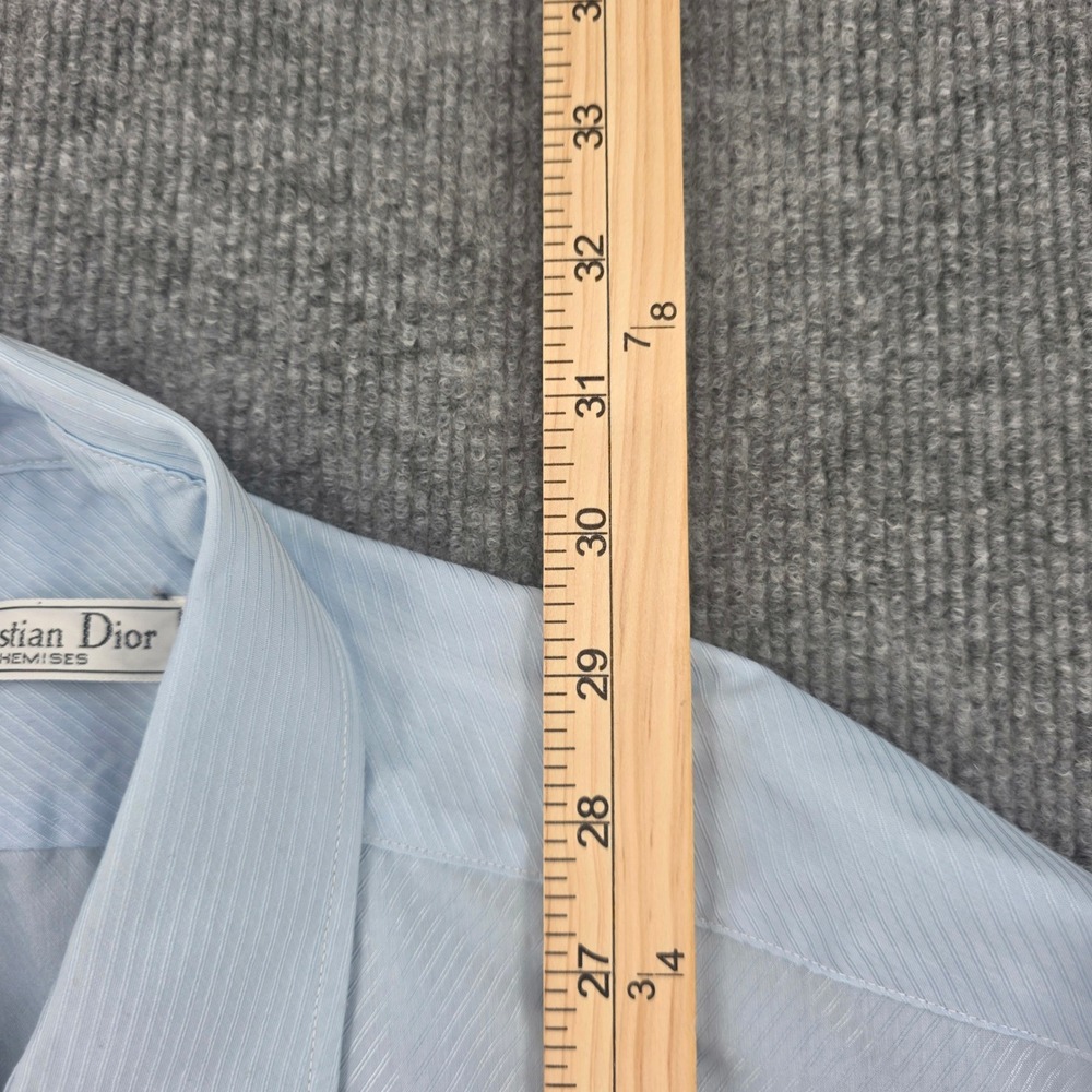 Christian Dior Chemises Mens Vintage Light Blue Textured Stripe Dress Shirt L - Picture 5 of 10